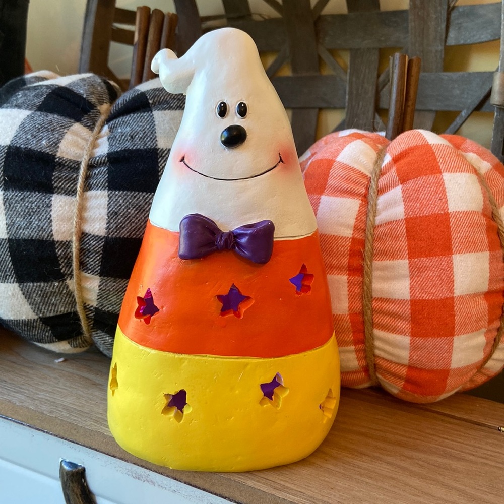 NEW! Led Lighted Sweet Fall Harvest Ceramic Halloween Candy Corn Boo Ghost - Picture 2 of 9